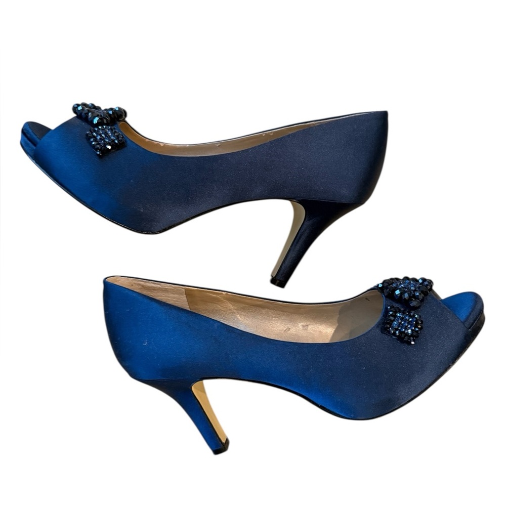Alex Marie Satin Jeweled Peep Toe Heels in Royal Blue Size 7.5 - Picture 2 of 8
